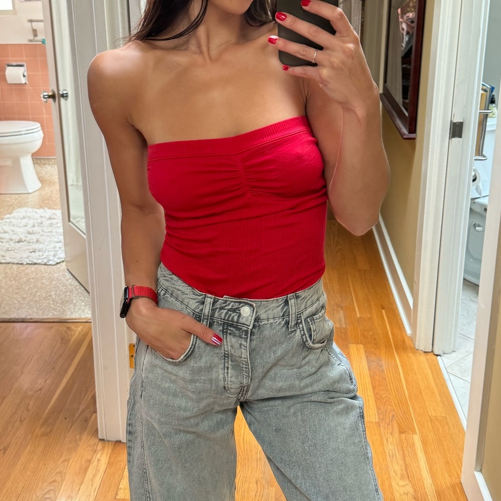 Red Bodycon Bandeau Strapless Top